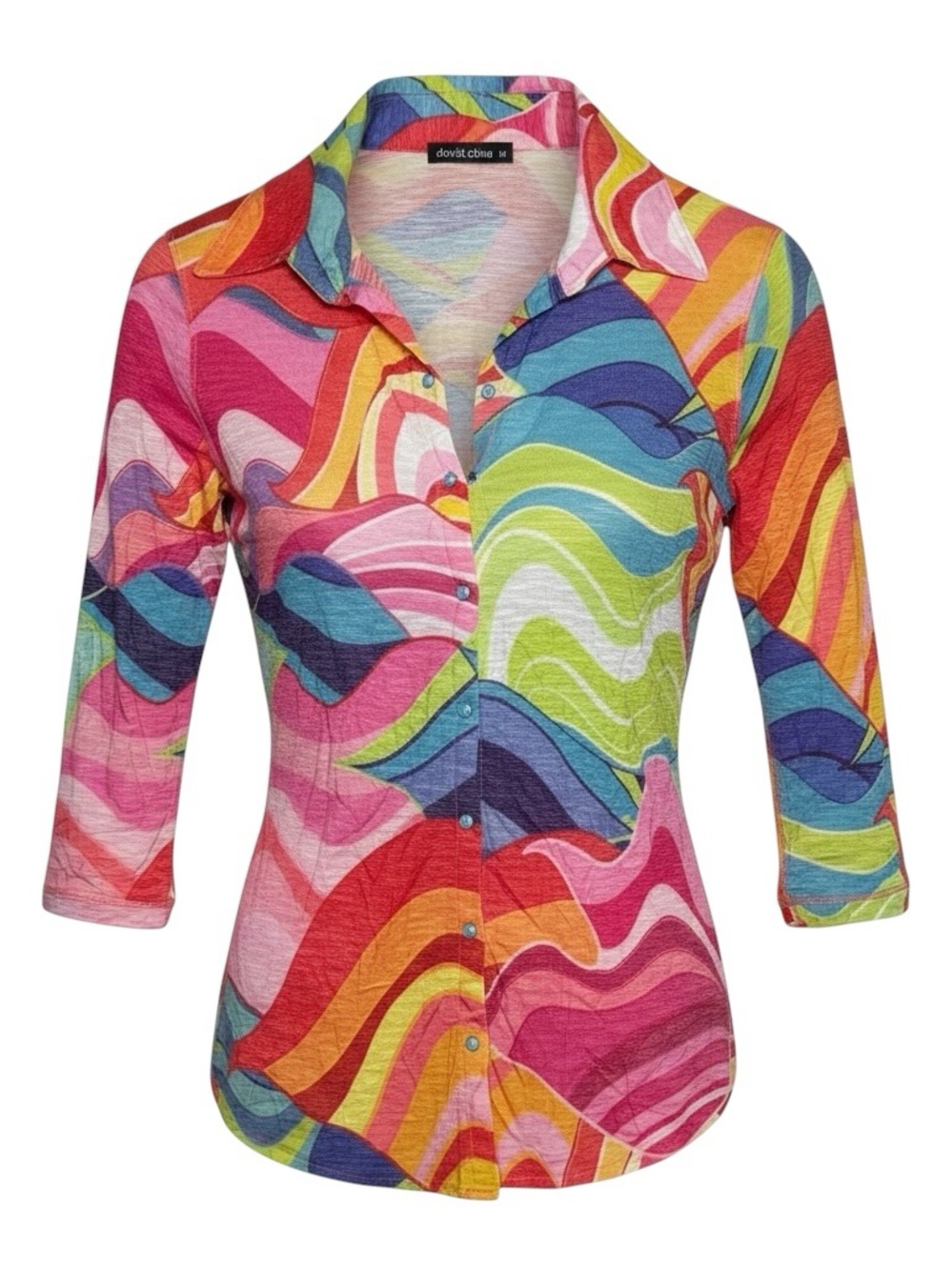 David Cline Crushed 3/4 Sleeve Zig Shirt Size Medium
